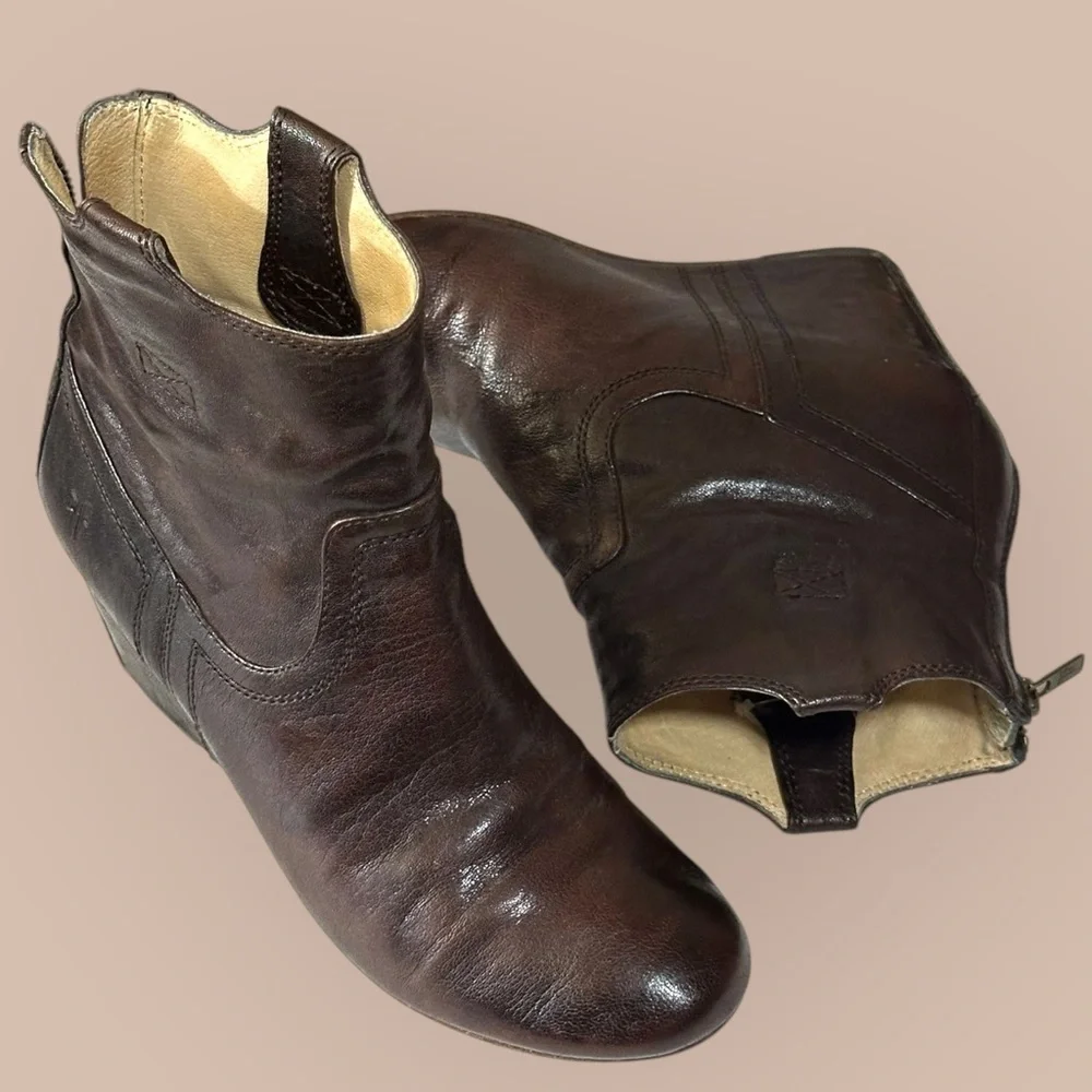 Frye Brown Leather Wedge Boots - Picture 6 of 9